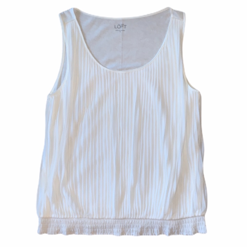 Ann Taylor LOFT Pleated Tank Top, White, Size M